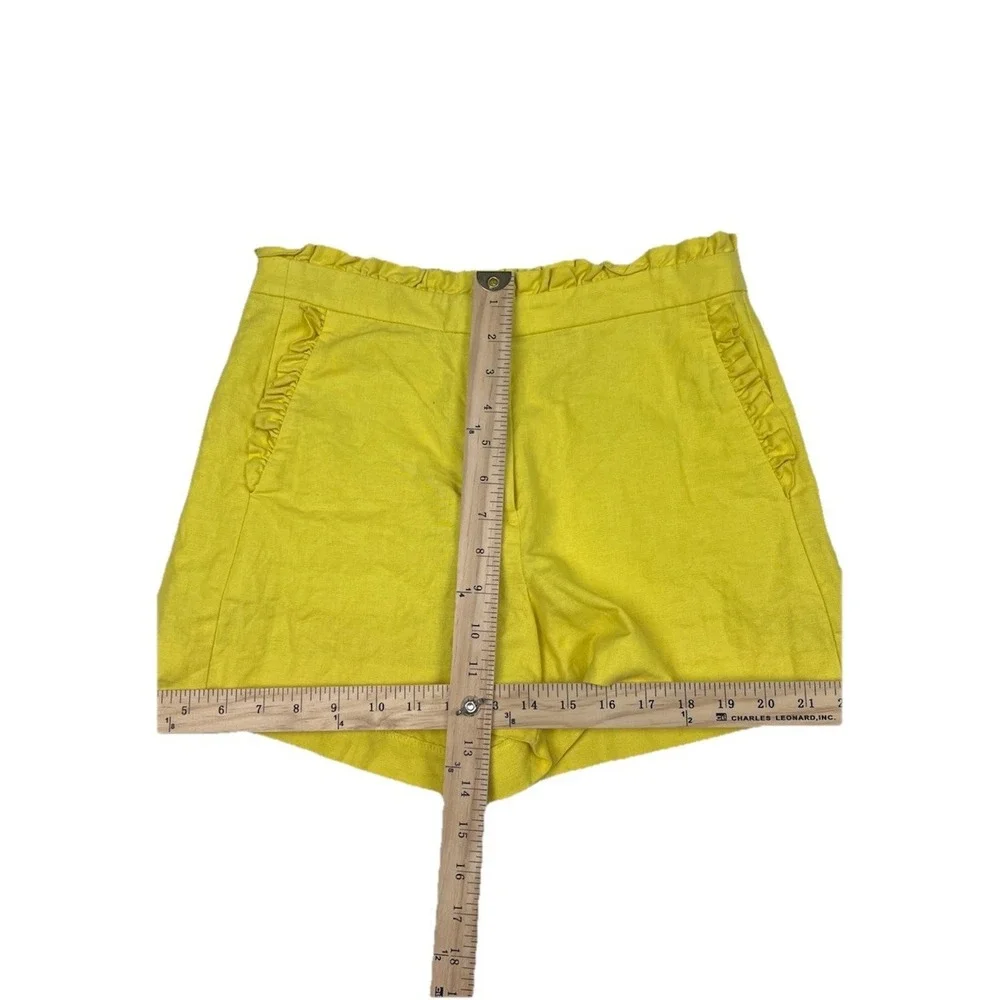 J.Crew Women 0 Yellow Cotton Blend‎ Preppy High-Rise Ruffle Trim Chino Shorts